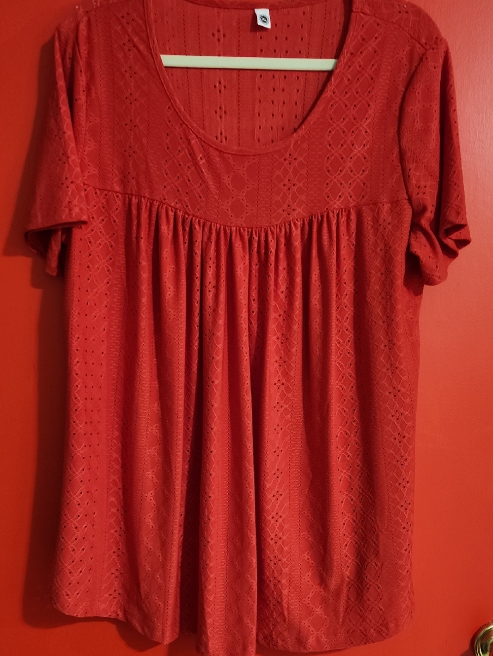 2XL Red Eyelet Scoop Neck Tunic